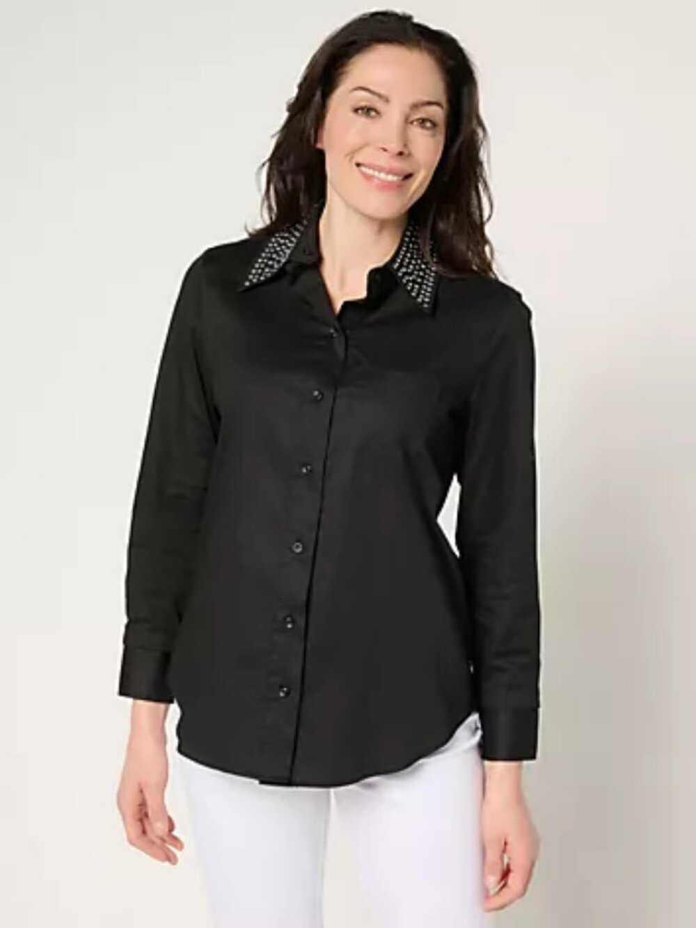 by Stacy London Poplin Button Front Foundation Shirt- Black Sz XL a682272